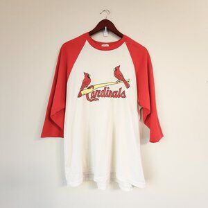 Vtg Majestic ST LOUIS CARDINALS T-SHIRT 3/4 Sleeve Red White L Athleisure Sporty